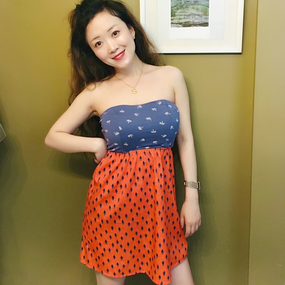 (3 for 18$) Roxy Orange strapless dress - Picture 1 of 8